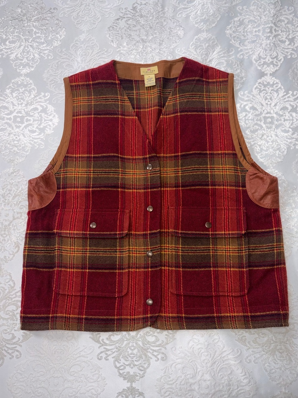 Vintage Limited America Wool Plaid Heritage Snap Button Vest Size Large